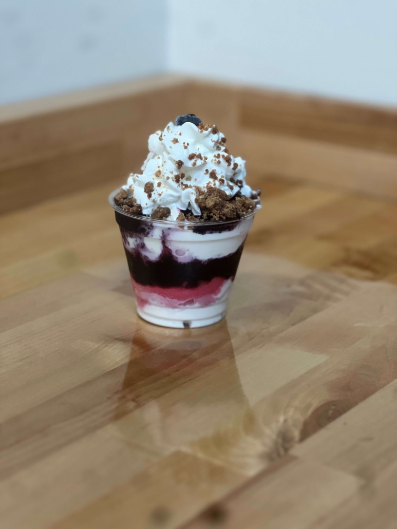Bowl of ice cream on the counter