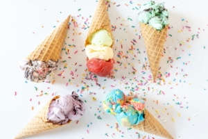 Ice cream laying on a white background